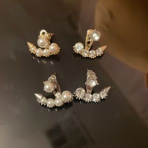 2 Pack Pearl Diamond Jacket Earrings